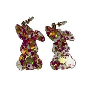 Bunny Confetti Resin Dangle Earrings - Pink, Gold & Multi